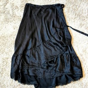 Joie black silk high-low wrap skirt boho style